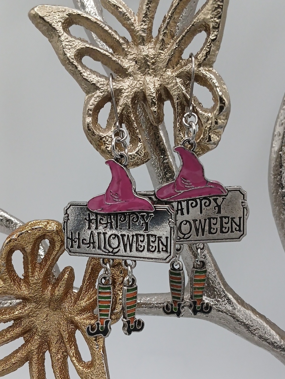 Happy Halloween Witch Hat and Legs Dangle Earrings